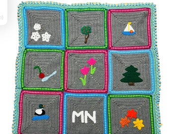 Minnesota Theme HANDMADE Crochet AFGHAN Knit Chair Couch Lap Throw Bed Blanket