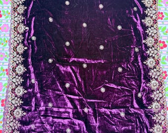 Purple velvet shaneel Bridal India Dupatta Wrap Scarf Stole Chunri shawl hijab Wedding burgundy embroidered sequins