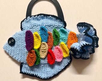 RAINBOW FISH ocean sea Handmade Crochet Purse bag clutch wristlet party OOAK