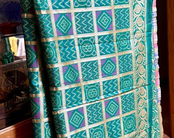 Verde ghatchola India BANARSI Art Seda Dupatta Wrap Bufanda Estola Chunri chal NUEVO