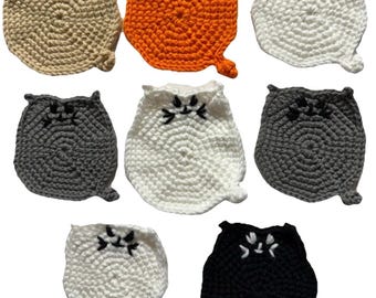 KITTY CAT Crochet Handmade Coasters trivet Mug RUG-set of 8-Candle mats-doily