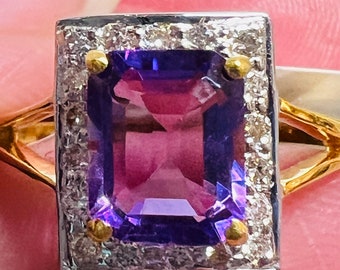Natural DIAMONDS Amethyst 0.25 14kt Solid Yellow Gold Ring Size 6# NEW