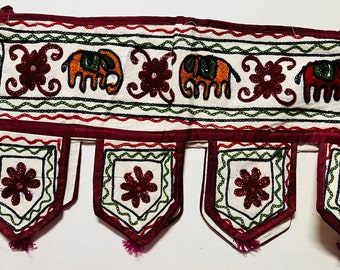 Fabric cotton elephant embroidery Toran Bandhanwar Door HANGING temple INDIA-USA