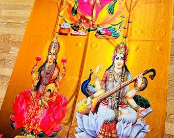 Lakshmi Ganesh Saraswati Diwali wall hanging/curtain/photo prop backdrop/Panel HINDU tapestry