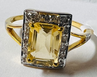 Natural DIAMONDS Citrine yellow 0.25 14kt Solid Yellow Gold Ring Size 7# NEW