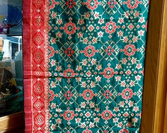 Verde patola rojo India BANARSI Art Seda Dupatta Wrap Bufanda Estola Chunri chal