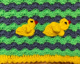 Ducks water lake HandMADE crocheT baby blanket/lap afghan-Unisex Shower gift NUEVO