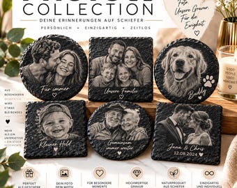 Personalisierter Foto Untersetzer aus Schiefer | Eigene Foto gravieren | Geschenk für Familie, Paare & Haustiere | Personalisiertes Geschenk