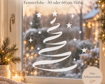 Curved Christmas tree window film with stars – 50 or 60 cm | White or black | Christmas decoration for the window