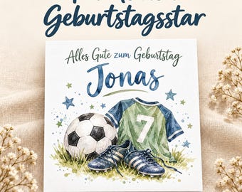 Football-themed birthday card with name and age | Personalized card for children