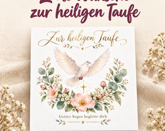 Christening card with dove and pink blossoms | Christening greeting card | Folded card