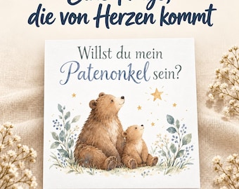 Will you be my godfather card? | Godparent question with bear | Baptism greeting card