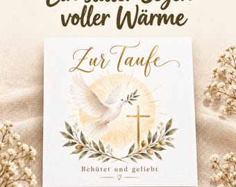 Christening card with dove and cross | Cream-colored greeting card for christening