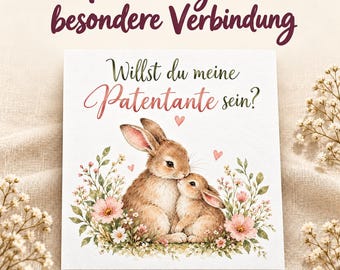 Will you be my godmother card? | Godparent question with bunny | Baptism greeting card
