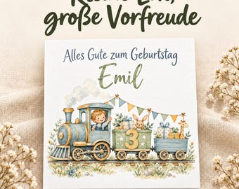 Train Birthday Card with Name and Age | Personalized Train Card for Children