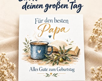Birthday card for Dad with mug and books | Watercolor folding card