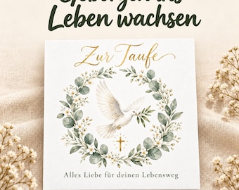 Christening card with dove and eucalyptus | Congratulations card for christening | Folded card