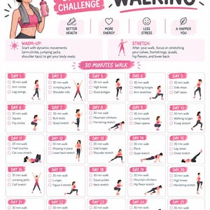 30 Days Walking Challenge, Fitness Challenge, Exercise Planner Printable, Workout Tracker