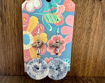 Handmade Crochet Earrings - Multi  colored rounds with beads