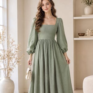 Sheer Maxi Puff Dress Sewing Pattern - Women's Dress DIY with Waist Tie, Flowing Skirt, Elegant Design