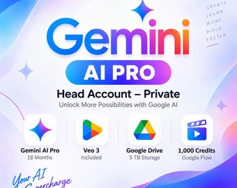 Gemini AI Pro 18-Month Private Account, Veo 3, 5TB Google Drive, 1,000 Flow Credits