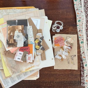 Junk Journal Kit-Hand Dyed Eco Papers-Vintage Journal Supplies-Vintage Craft Supplies-Handmade Ephemera-Journal Making Kit-Fabrics & Trims