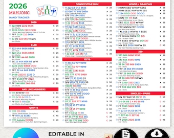 2026 Mahjong Hand Tracker, American Mahjong Printable,Mah Jongg, Mahjong scorecard, Mahjong tiles, Mahjong Game Night, PDF Download