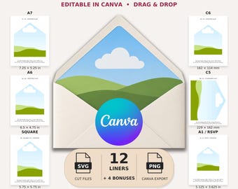 Plantilla editable para forro de sobre Mega Bundle: Diseño de papelería DIY, descarga digital en Canva, forro imprimible, boda, C5, C6, A7, cuadrado