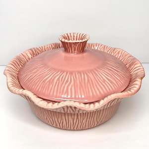 Vintage 1956 Miramar Pink Glazed Casserole Dish | MCM Pottery with Lid