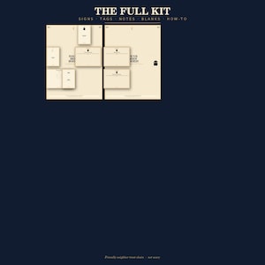 May include: A cream-colored paper kit titled THE FULL KIT with subheadings SIGNS, TAGS, NOTES, BLANKS, HOW-TO. It features various printed cards and sheets with black text and a small ghost icon, including the phrase YOU'VE BEEN BOOED!