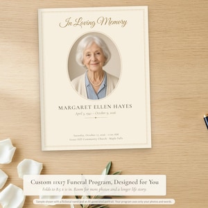 Custom 11x17 Funeral Program Designed for You, Large Memorial Program PDF, Folds to 8.5x11, More Photos, Celebration of Life, Proofread
