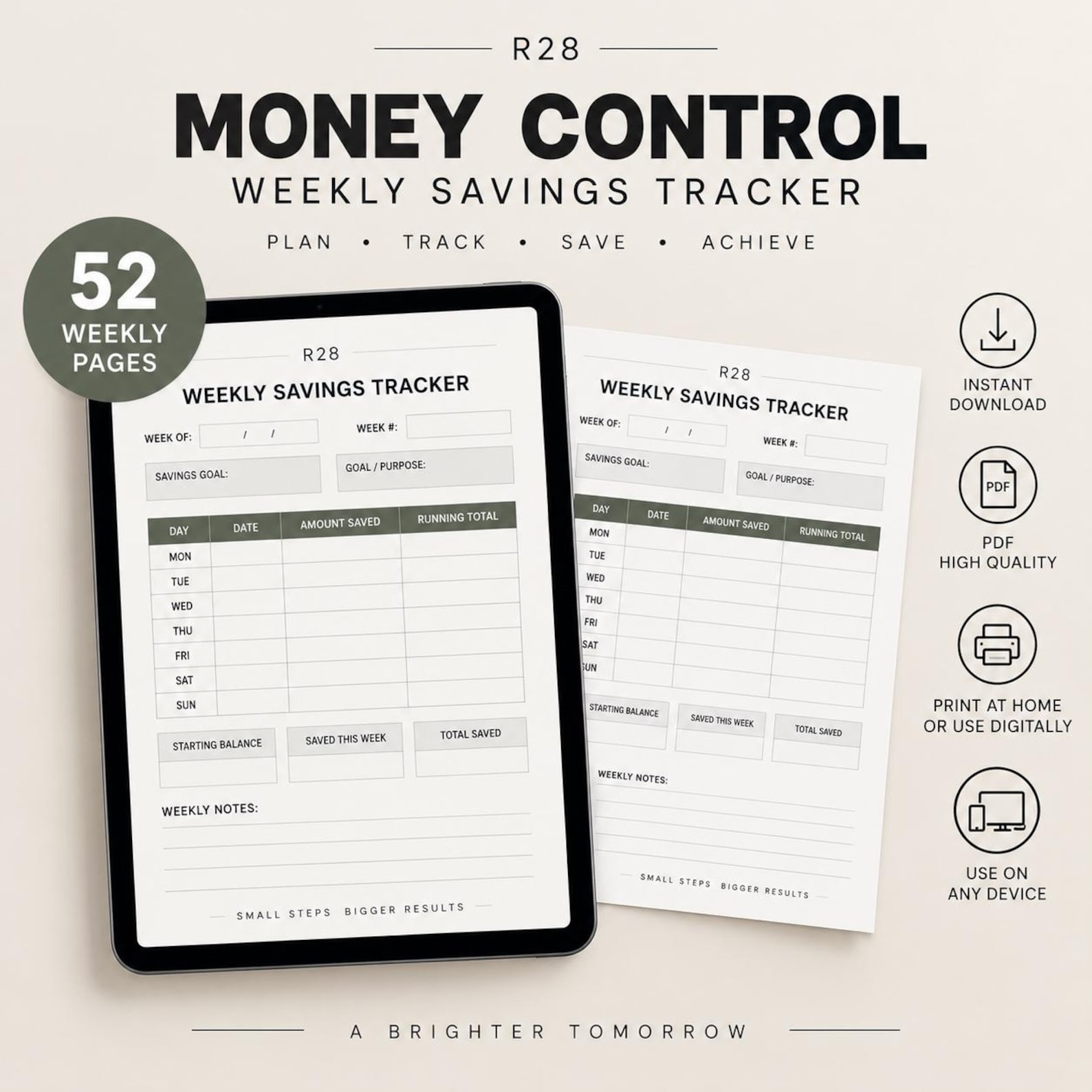 Money Control Weekly Savings Tracker | Savings Planner | Budget & Money ...