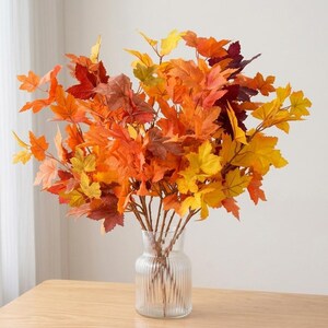 Artificial Maple Leaf Branch, Faux Autumn Leaves Stem, Fall Foliage Decor, Fake Maple Branch, Thanksgiving Vase Decor, Rustic Home Decor