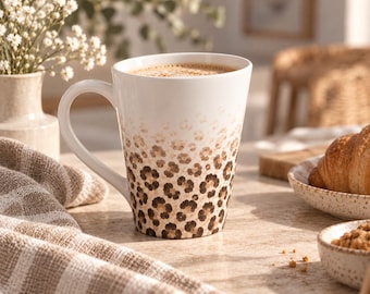 Leopard Tasse Latte Macchiato, Cappuccino Tasse Ombré, Kaffeetasse Keramik 355 ml, Geschenk für Sie, spülmaschinenfest
