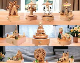 Zug-Spieluhr aus Holz, Spieluhr zum Aufziehen, Retro-Geburtstagsgeschenk aus Holz, Spieluhr aus Holz, Geschenk für Kinder, Karussell-Andenken