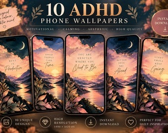 10 fondos de pantalla para móvil con TDAH / Afirmaciones motivacionales / Fondos de ensueño / Descarga digital
