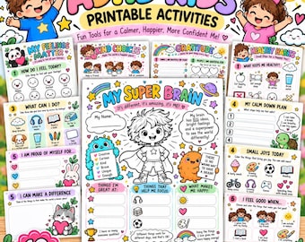 Actividades imprimibles para niños con TDAH / 10 hojas de trabajo para desarrollar emociones, concentración y confianza (descarga digital)