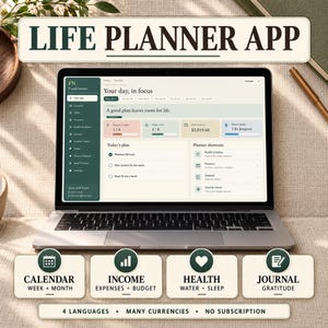 Life Planner App: Calendar, Finance, Health & Journal | 4 Languages, Multiple Currencies | No Subscription