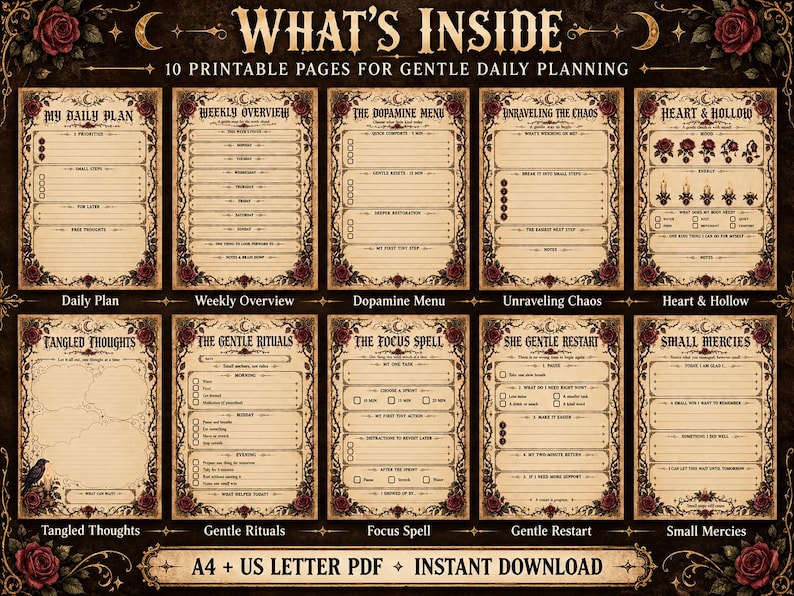 May Print Lettering Gothic ADHD Planner: 10 Printable Pages, A4 & US Letter Pdfs - Etsy