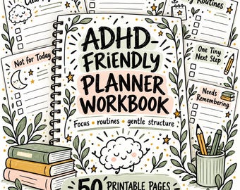Agenda para personas con TDAH: 50 páginas imprimibles, formato PDF (A4 y Carta estadounidense).