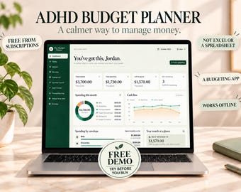 Aplicación de planificación presupuestaria para TDAH: acceso sin conexión, calendario de facturas, objetivos de ahorro y seguimiento de deudas.
