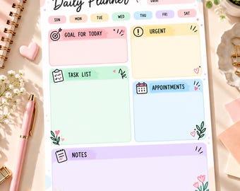 Agenda diaria en formato PDF con diseños en tonos pastel, con y sin líneas, tamaño A4 (Carta estadounidense) (Descarga digital)