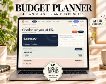Planificador de presupuesto Morrow en HTML, herramienta de seguimiento financiero para personas con TDAH (4 idiomas, 66 monedas)