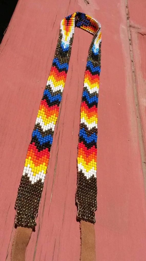 Beaded Hat Band, Blue feather arrow native american b… Gem