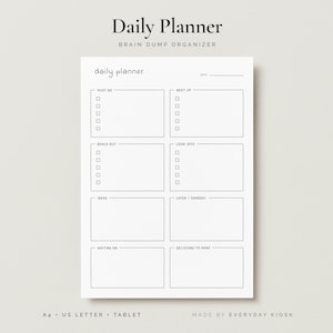 ADHD Daily Planner Printable PDF, Minimalist Brain Dump, A4, US Letter & Tablet