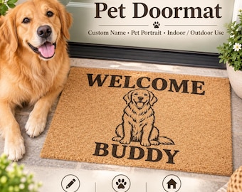 Personalized Dog Doormat, Custom Dog Breed Welcome Mat, Pet Name Door Mat, Dog Lover Gift