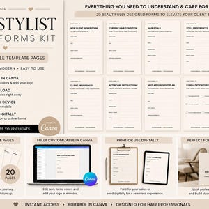 Hair stylist client intake forms | Editable Canva consultation templates