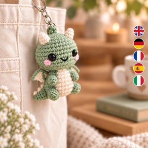 Sage Green Dragon Amigurumi Crochet Pattern, Miniature Bag Charm