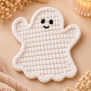 Crochet Ghost Coaster Pattern PDF, Easy Halloween Home Decor