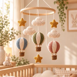 Modèle de mobile montgolfière au crochet, décoration nuage facile pour chambre d'enfant (PDF)
